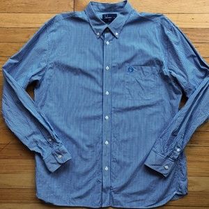 FRED PERRY Blue Micro Gingham Button Down Shirt XL